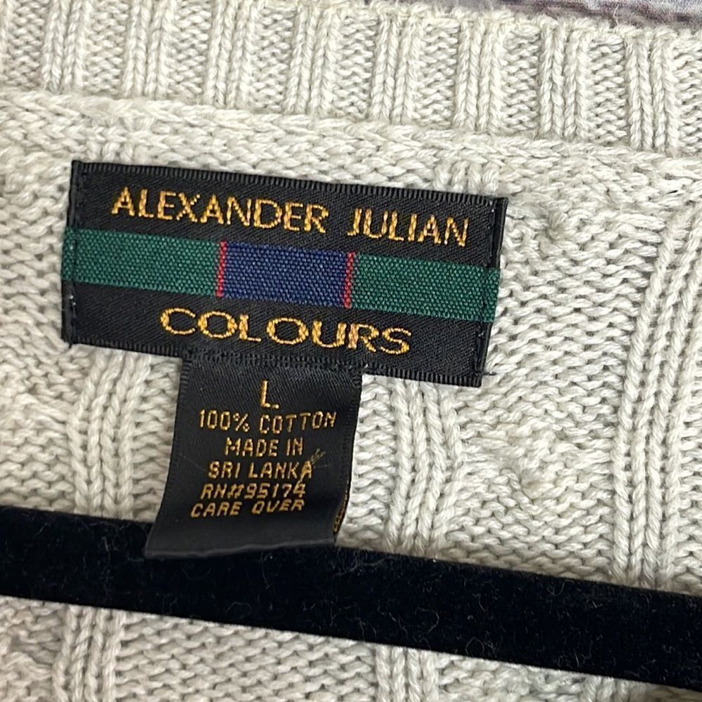 Vintage Alexander Julian sweater Mens size large cotton cable knit crew neck 90s - Picture 5 of 12